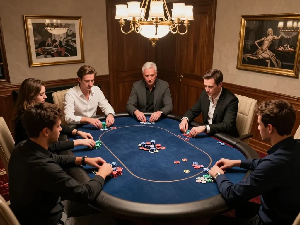 Action-packed poker game scene showcasing friends playing 79KING2 in an upscale atmosphere.
