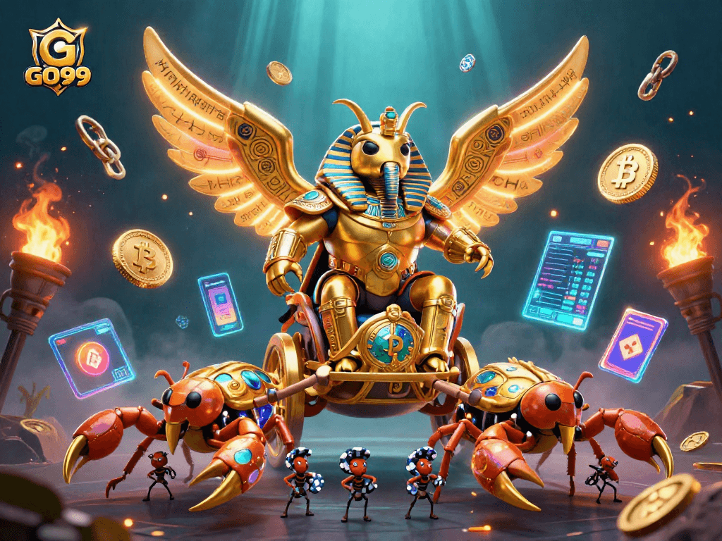 Engage in GO99's thrilling gaming experience with 3D elements and vibrant casino visuals.