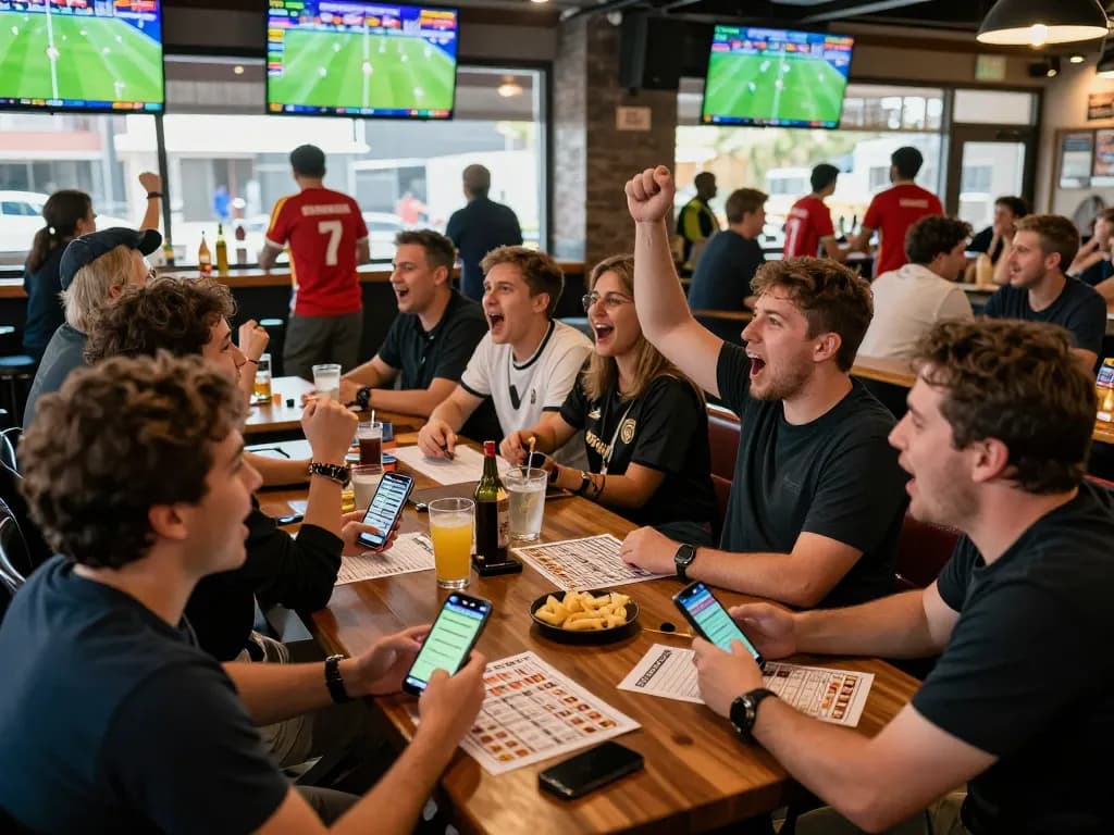 Fans engaged in betting activities during football match highlighting kèo nhà cái hôm nay.