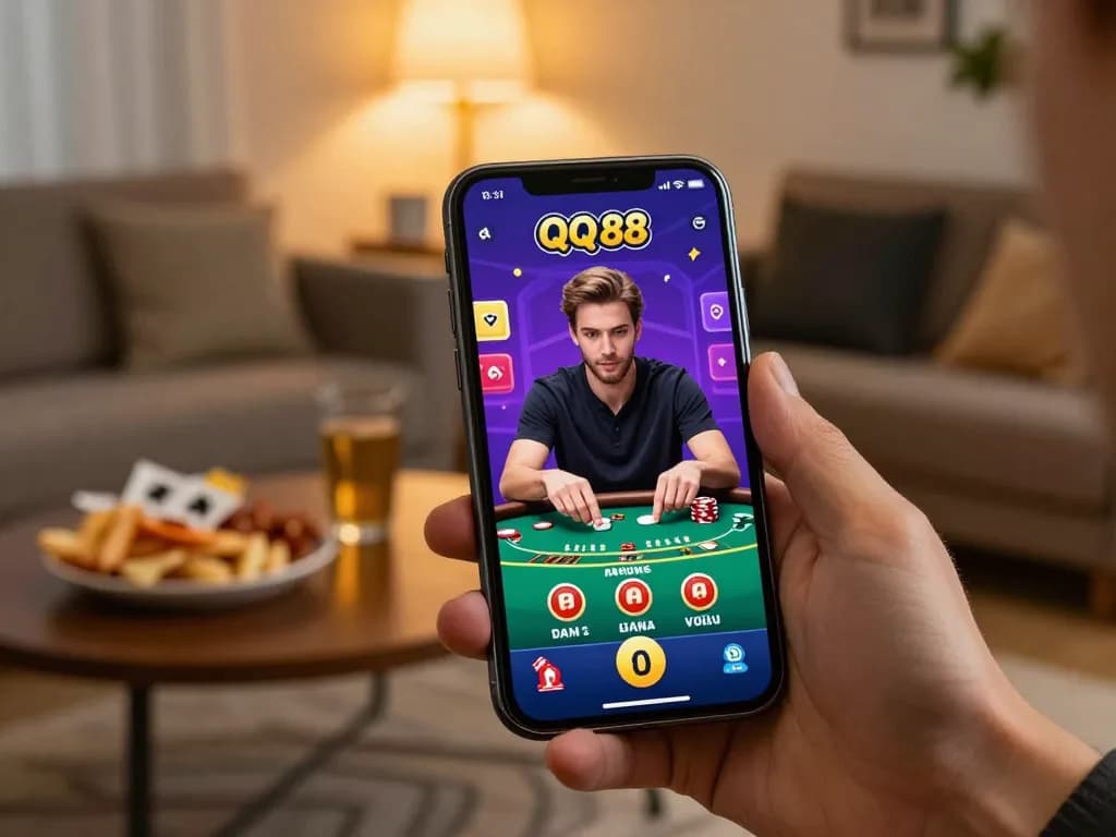 Player engaged with QQ 88 mobile casino app experiencing live blackjack game.