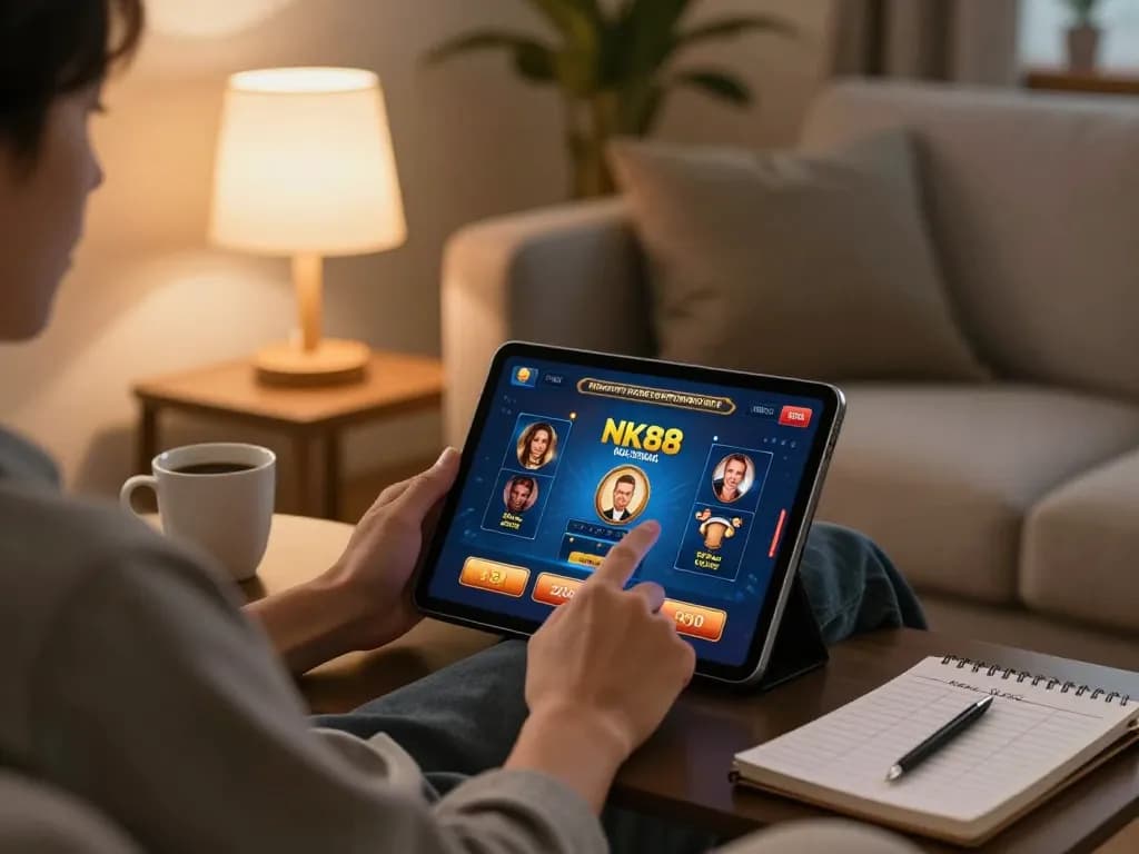 Engaging online gaming experience with NK88 on a cozy home tablet setup