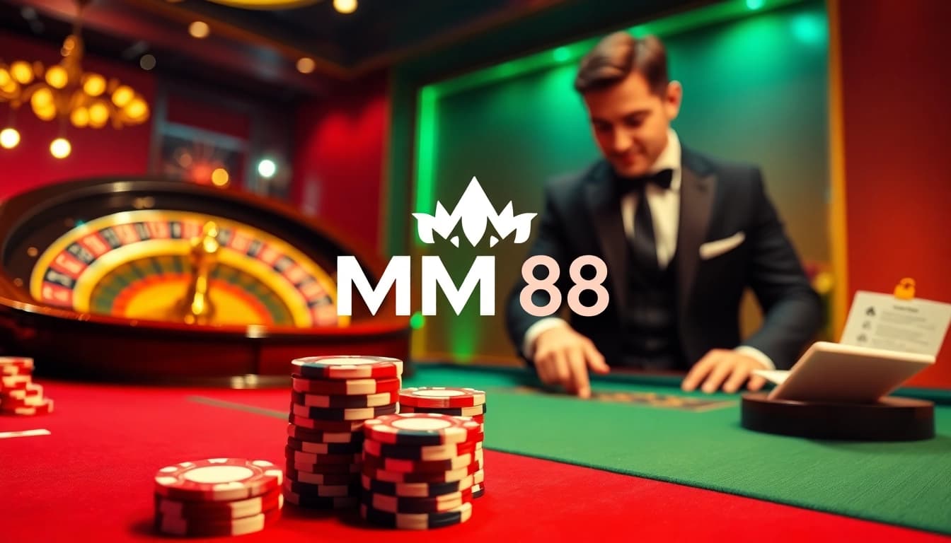 Experience the excitement at MM 88, featuring a lively casino scene with poker chips and roulette.