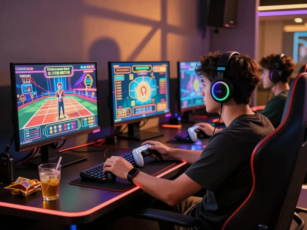 Exciting online gaming experience at 789Win with vibrant casino game displays and modern gaming setup.