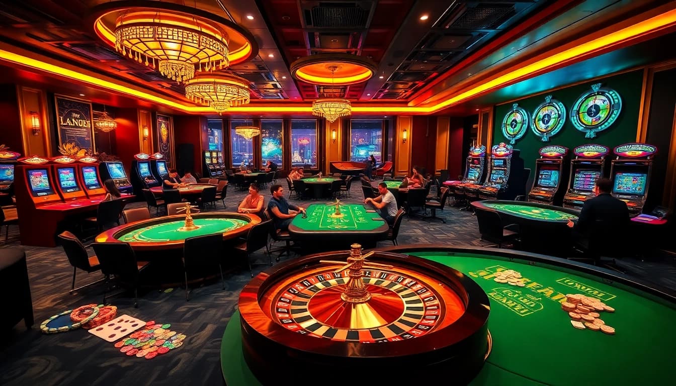 High-stakes gameplay at 68 Game Bài featuring vibrant tables and thrilling slot machines.