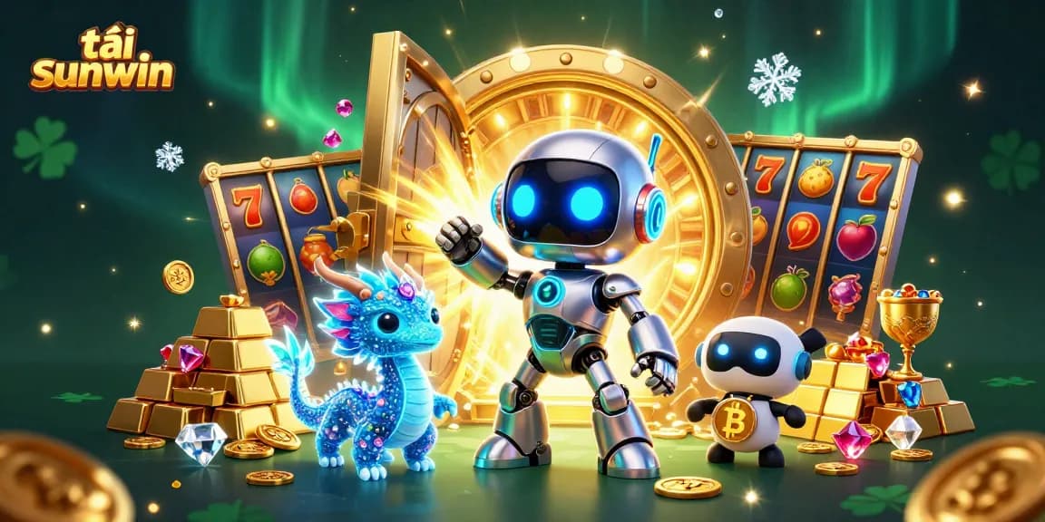 Engage in thrilling gaming action with tải sunwin featuring a cyberpunk robot and golden treasures.