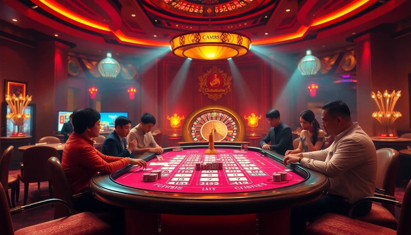 Players experiencing thrills and excitement at nhà cái cm88 casino, showcasing vibrant gaming action.