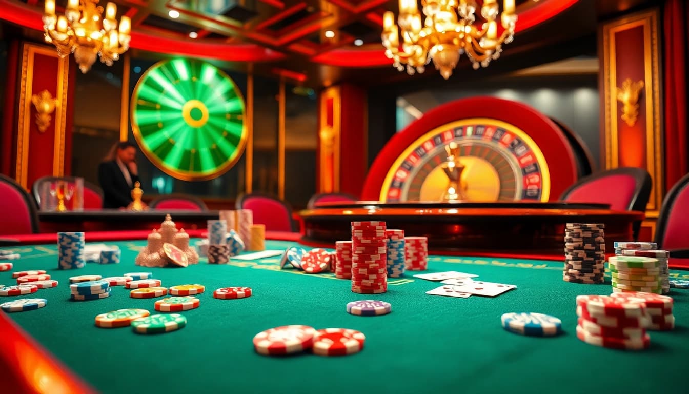 Experience excitement at https://gg88.hu.net/ with vibrant gambling visuals of casino tables, chips, and roulette.