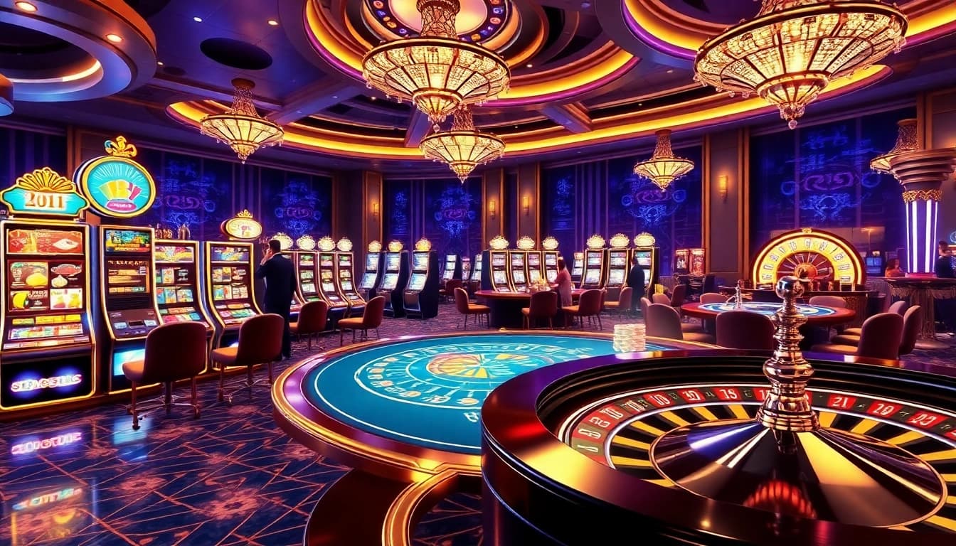 Players enjoying a vibrant casino scene, featuring gaming tables and energy linked to https://kjc.us.com/.