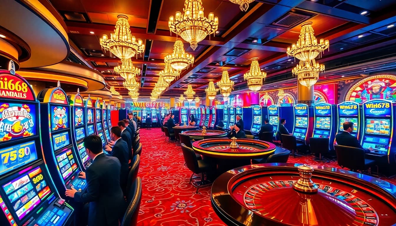 Players enjoying the win678 game at a luxurious casino filled with excitement.