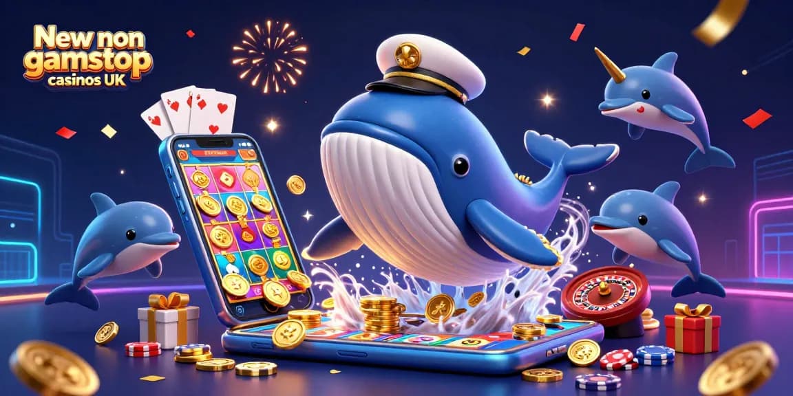 Win big at New non gamstop casinos UK with our fun cartoon scene depicting engaging games and vibrant characters.