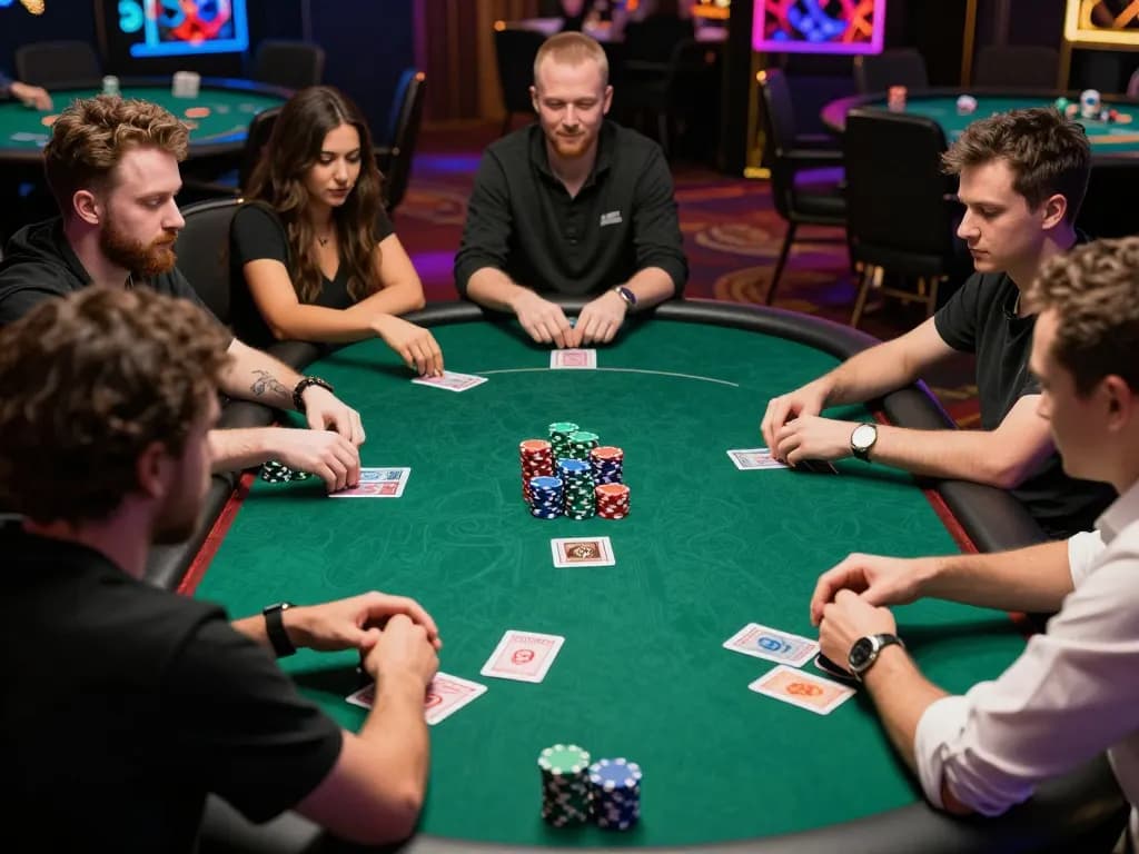 Engaged players strategizing their next move at 789Club's intense poker table