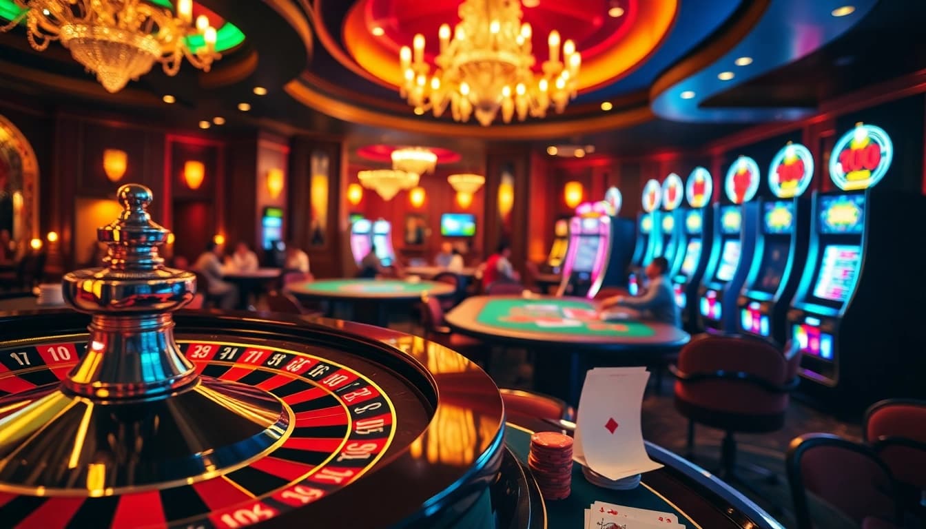 Experience the thrill of betting at TG88's luxurious online casino with vibrant roulette, poker tables, and slot machines.