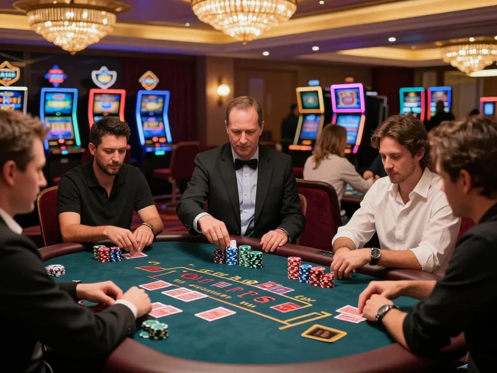 Players enjoying a thrilling blackjack game at sunwingo casino, showcasing strategic betting moments.