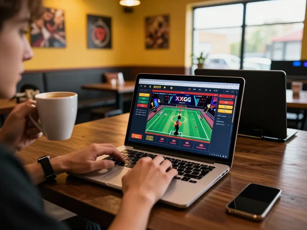 XXGG player engaged in online gaming, showcasing immersive betting interface in cozy setting.