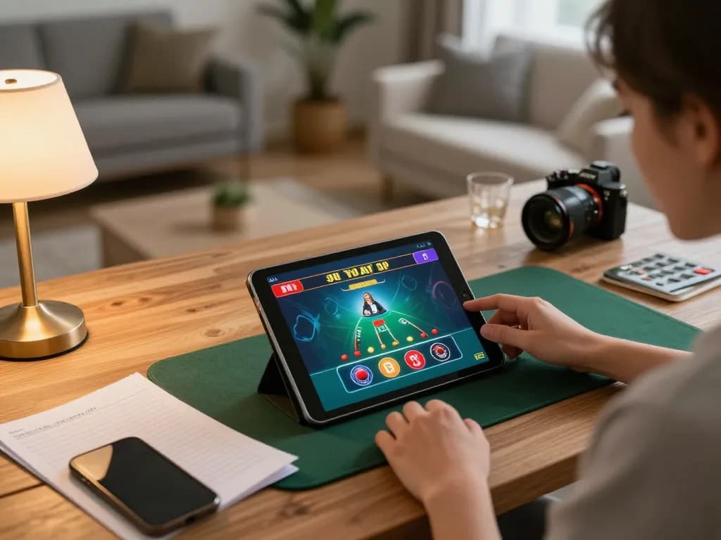 KJC player strategizing during an online blackjack session at home.