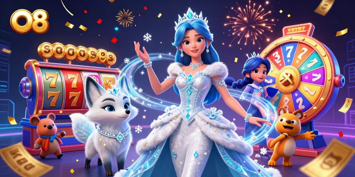 Experience the excitement of O8 with vibrant slot games and stunning visuals in a dynamic casino setting.