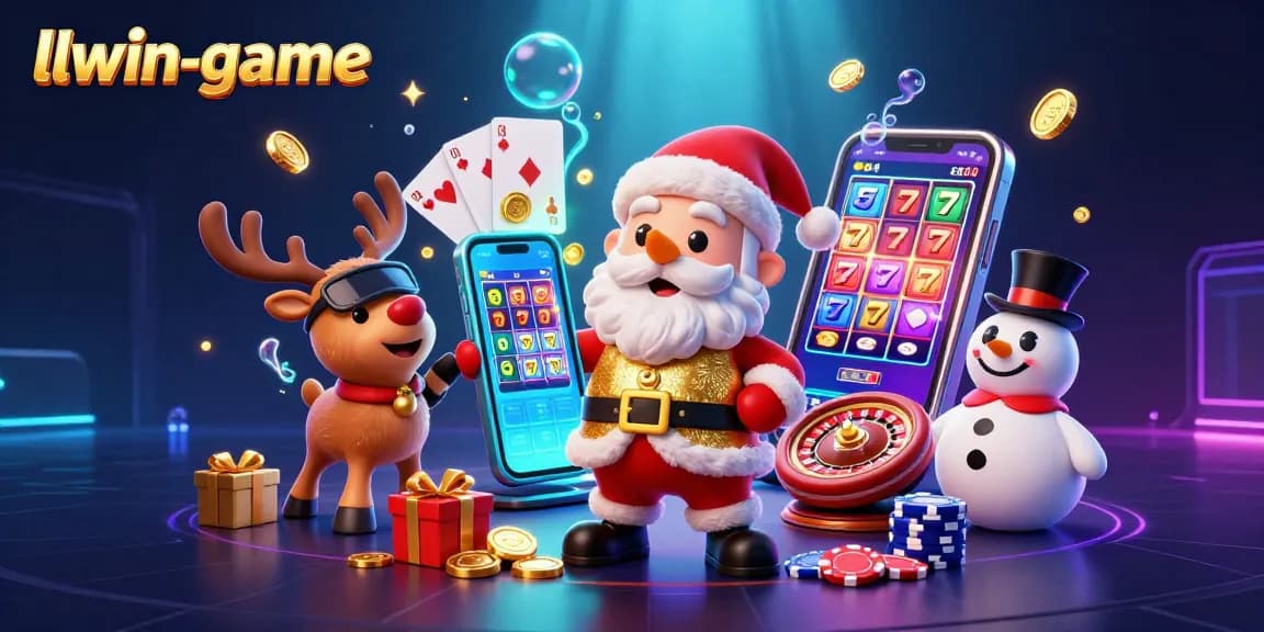 Experience winning with llwin-game in this festive casino scene with characters and vibrant gaming elements.
