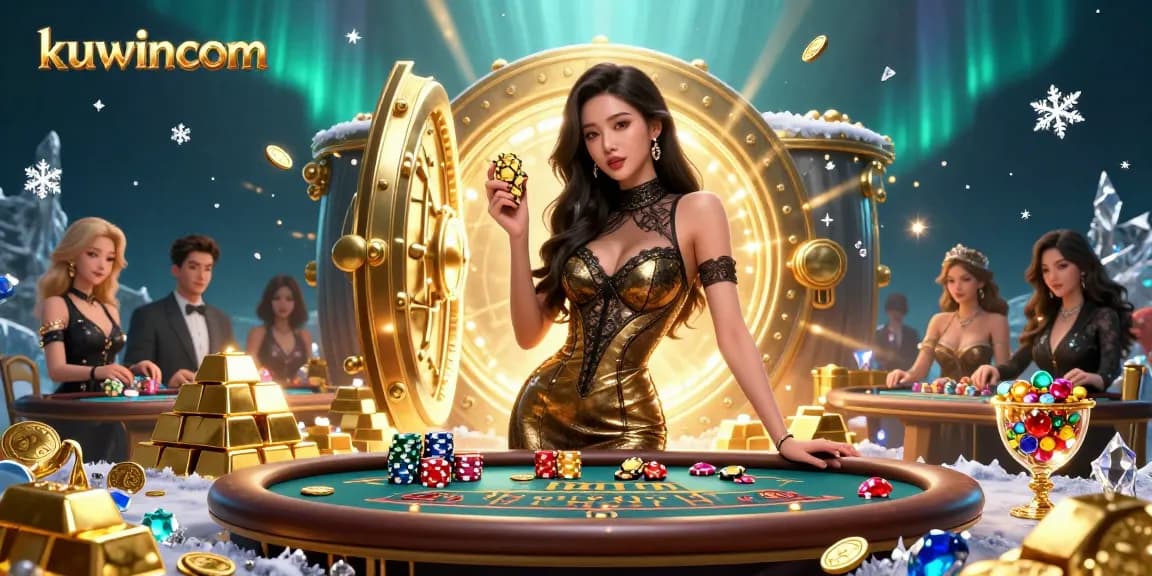 Experience high-stakes gambling at kuwincom with a glamorous Asian woman at a baccarat table.