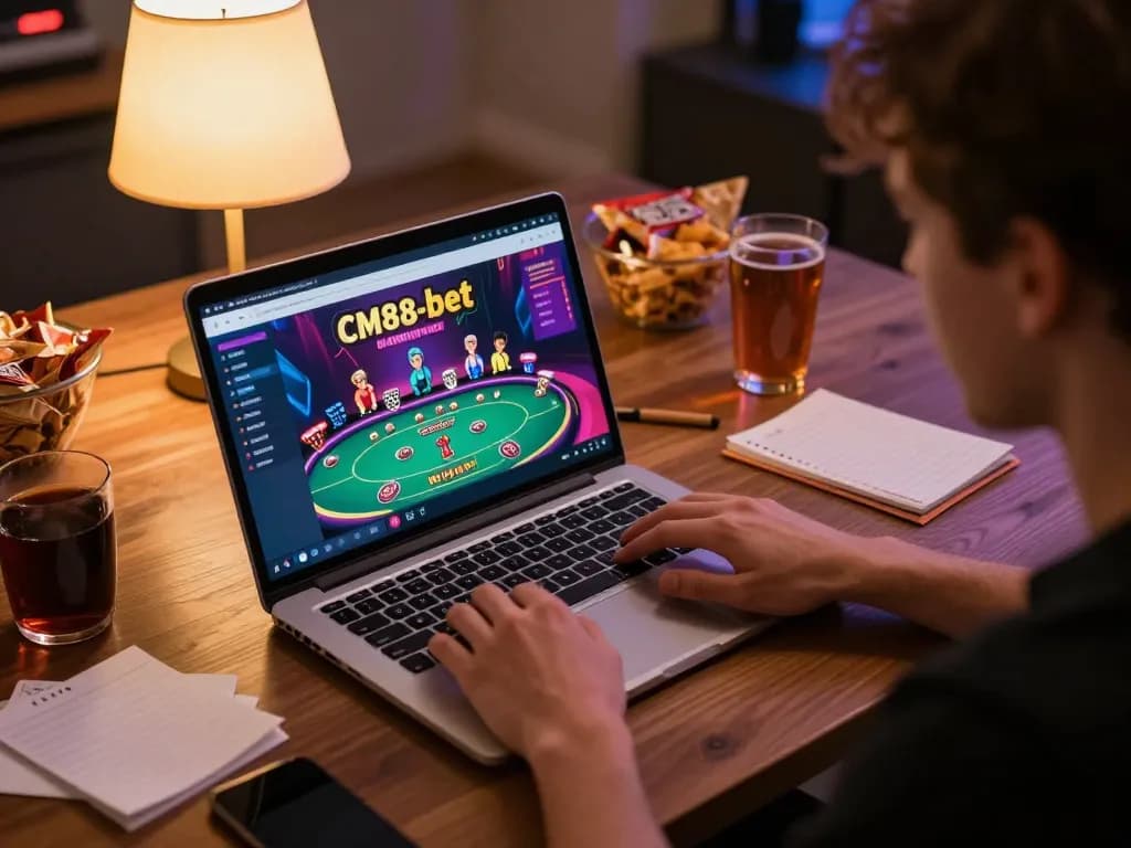 Player immersed in online gaming on CM88-bet interface, showcasing a lively and engaging gambling experience.