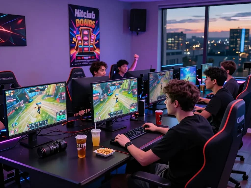 Exciting gaming scene showcasing Hitclub's gaming setup with enthusiasts enjoying live gameplay.