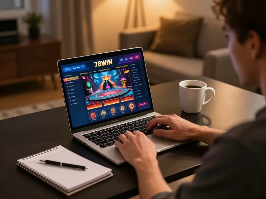 Engaged player utilizing the 78WIN platform for online casino gaming, showcasing exciting gameplay.