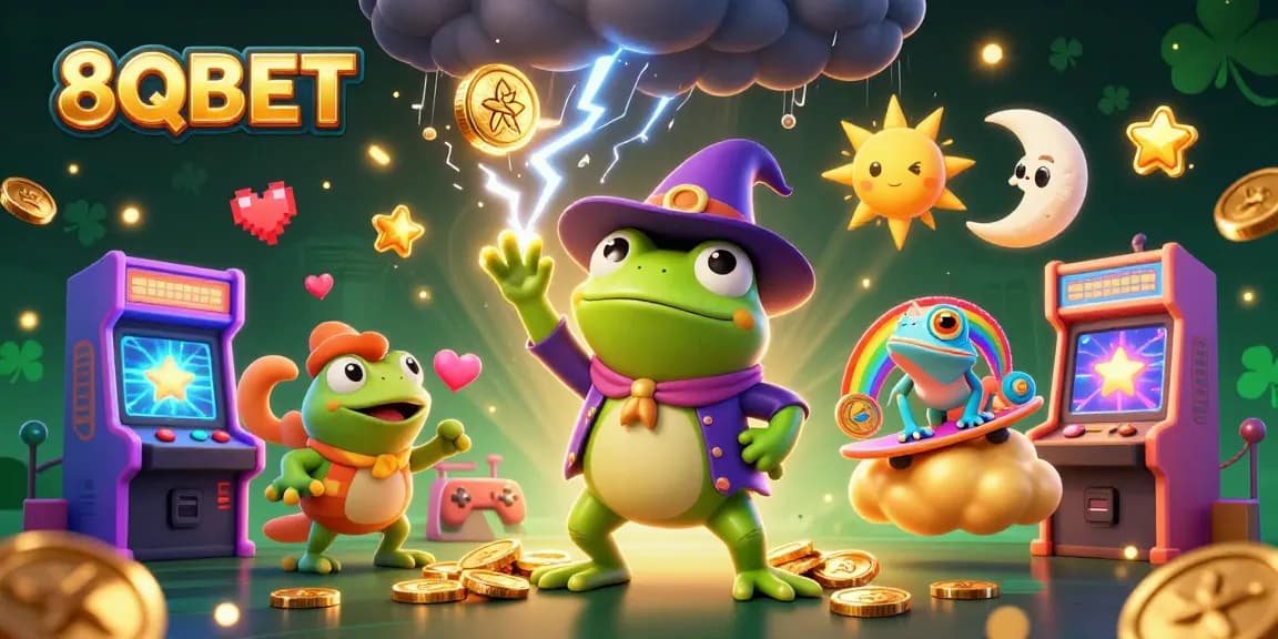 Experience thrilling wins at 8QBET with colorful 3D casino theme and dynamic gaming elements.