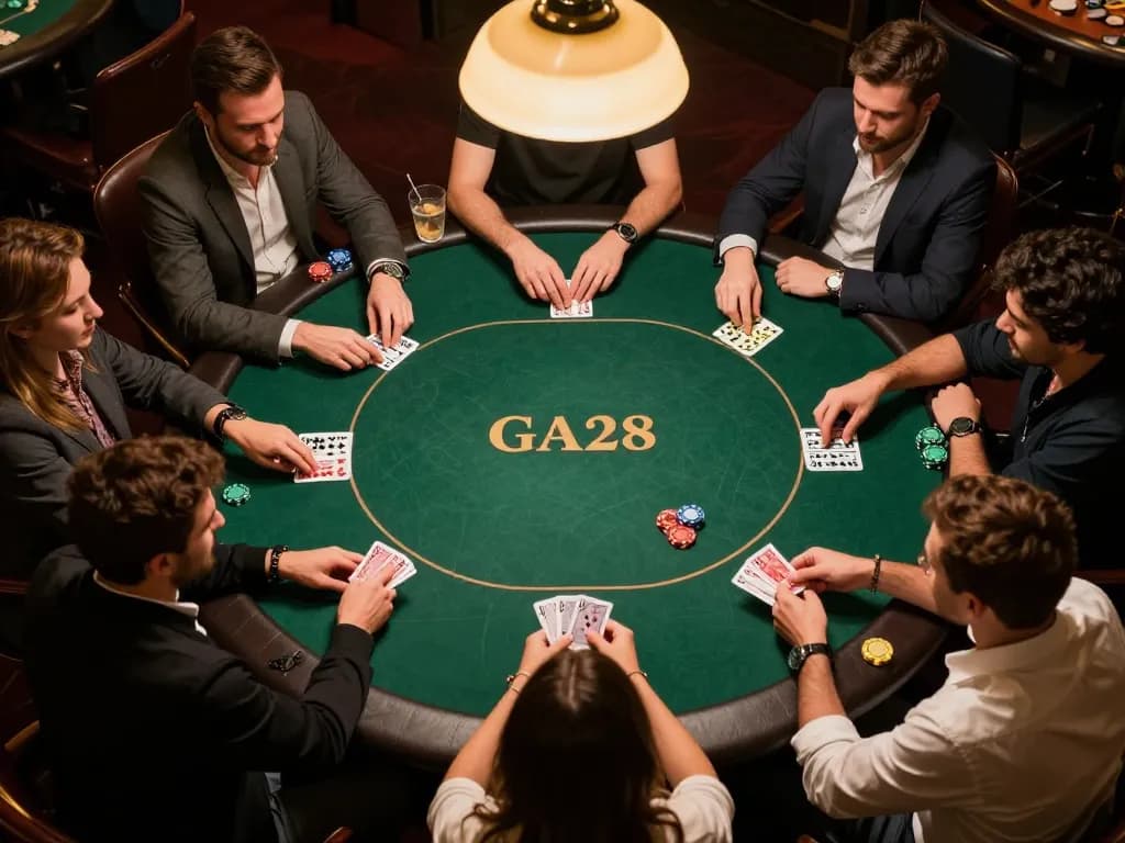 Players engaging in strategic poker gameplay at GA28, showcasing excitement and social interaction.