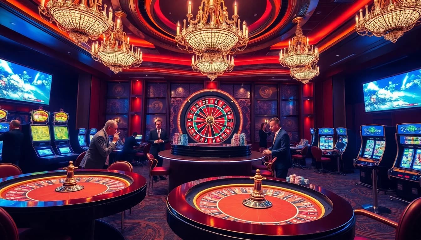 Experience the thrilling atmosphere of MMOO’s casino with vibrant slot machines and poker action.