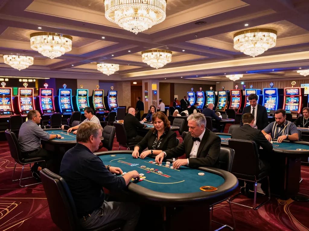 Players strategizing their bets at F168 casino tables amidst vibrant gaming atmosphere.