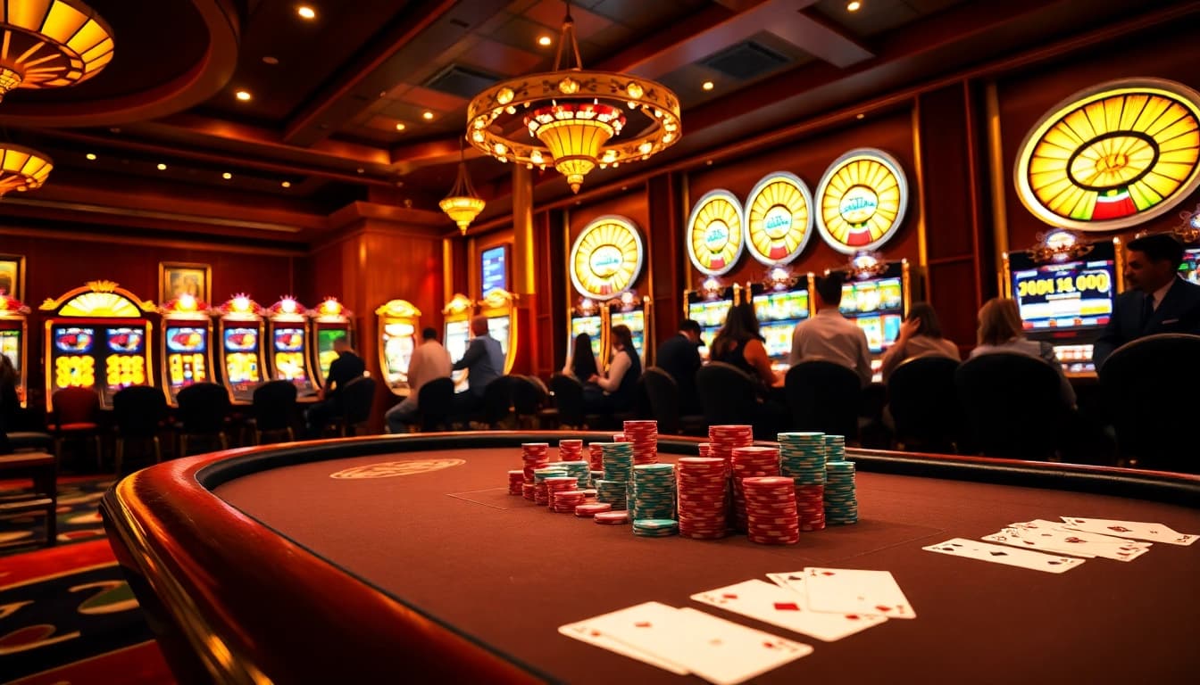 Experience thrilling gaming at TR88, featuring an upscale casino table with poker chips and cards.