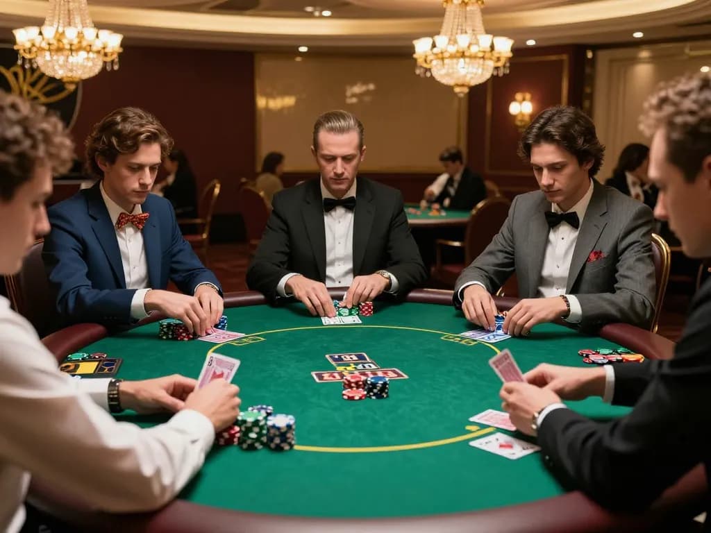 Players strategizing and placing bets at a high-stakes table at Net88 casino.