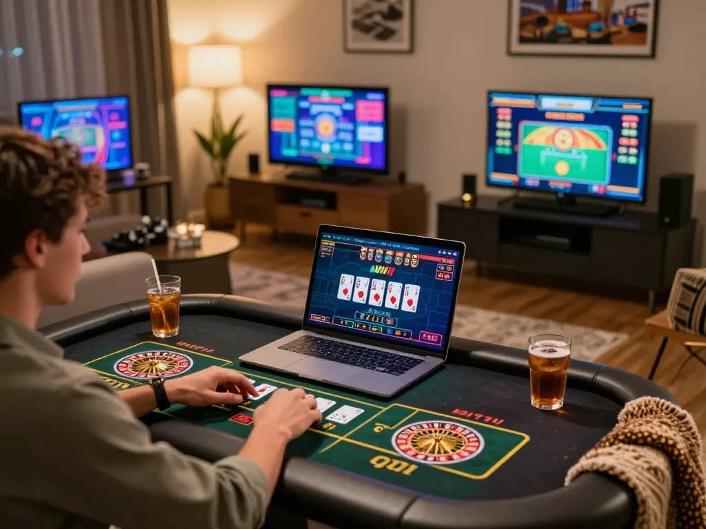 Player enjoying live dealer game at home on laptop while exploring itwshow, showcasing engaging online casino experience.