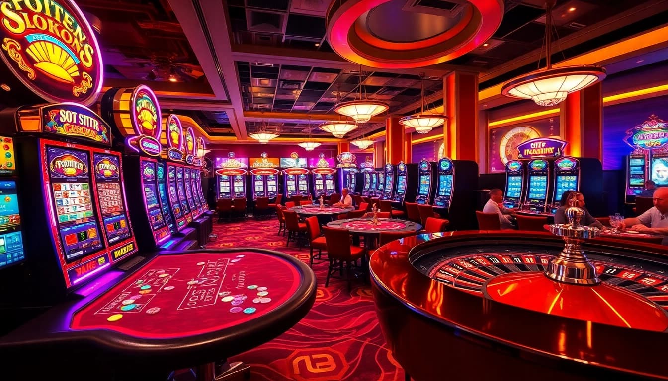 Enthusiastic players engaging with slot gacor machines in a vibrant casino atmosphere.