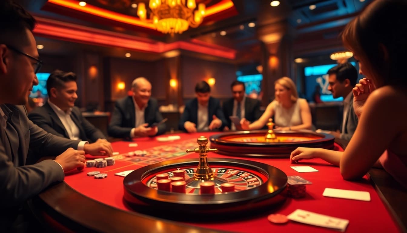 Engage in thrilling gambling at V7sb com with a luxurious casino setting and active players.