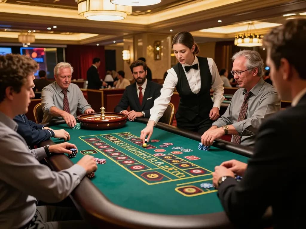Experience thrilling roulette action at 23WIN Casino with players placing bets and croupier spinning the wheel