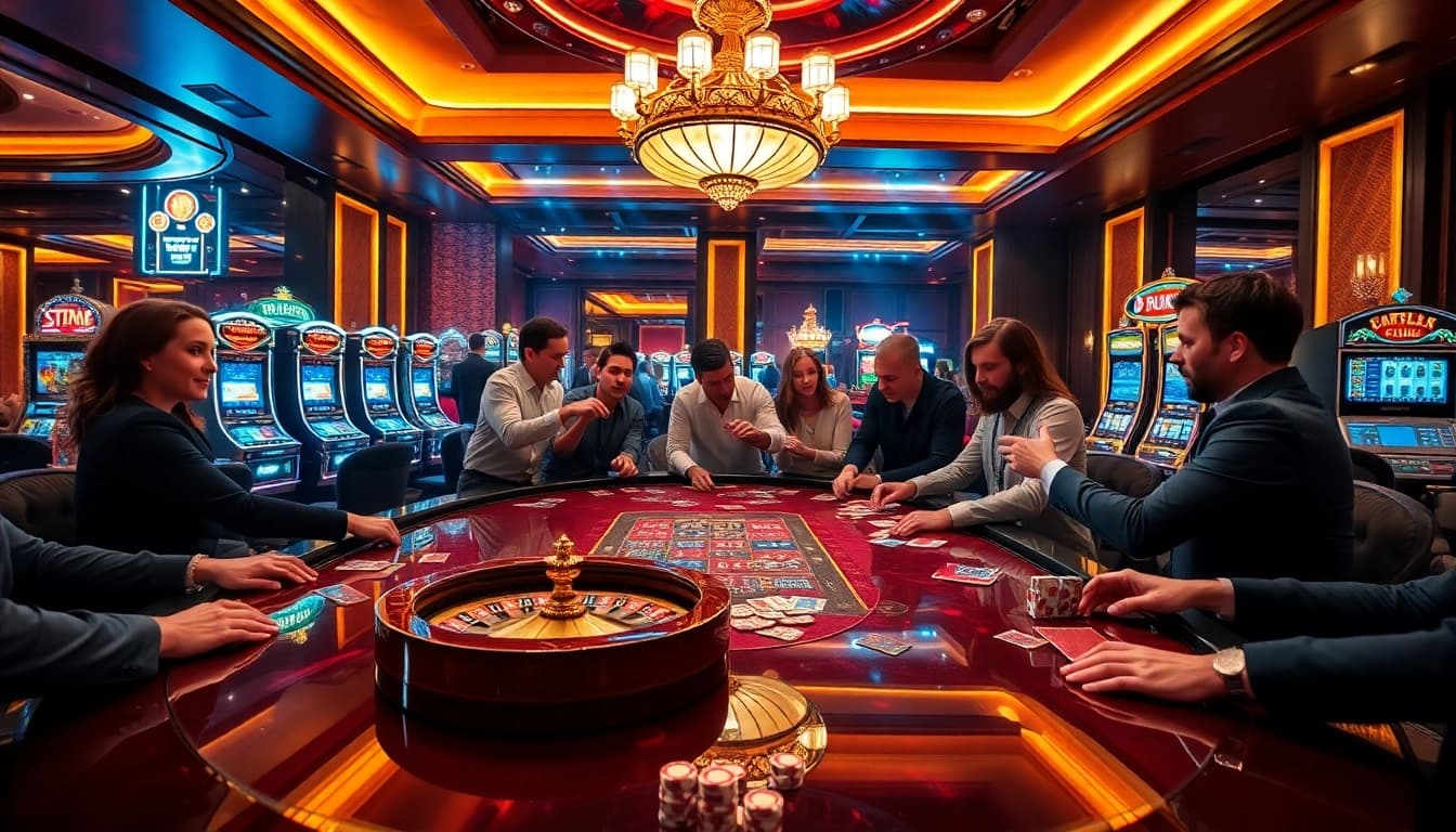 Hitclub players engaging in an exciting high-stakes poker game with colorful chips and roulette.