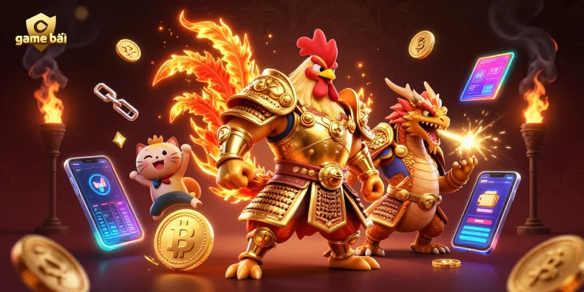 Engage with game bài action featuring vibrant characters and neon elements in an exciting casino environment.