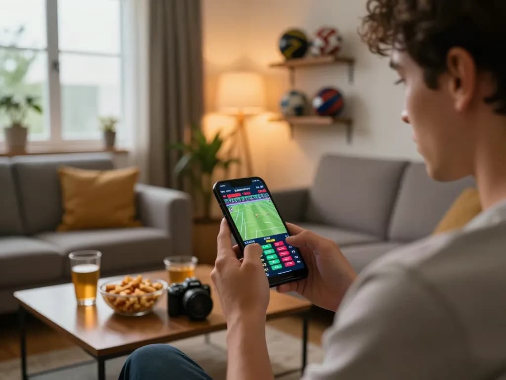 Engaging scene of onbet smartphone sports betting with dynamic odds and live match excitement