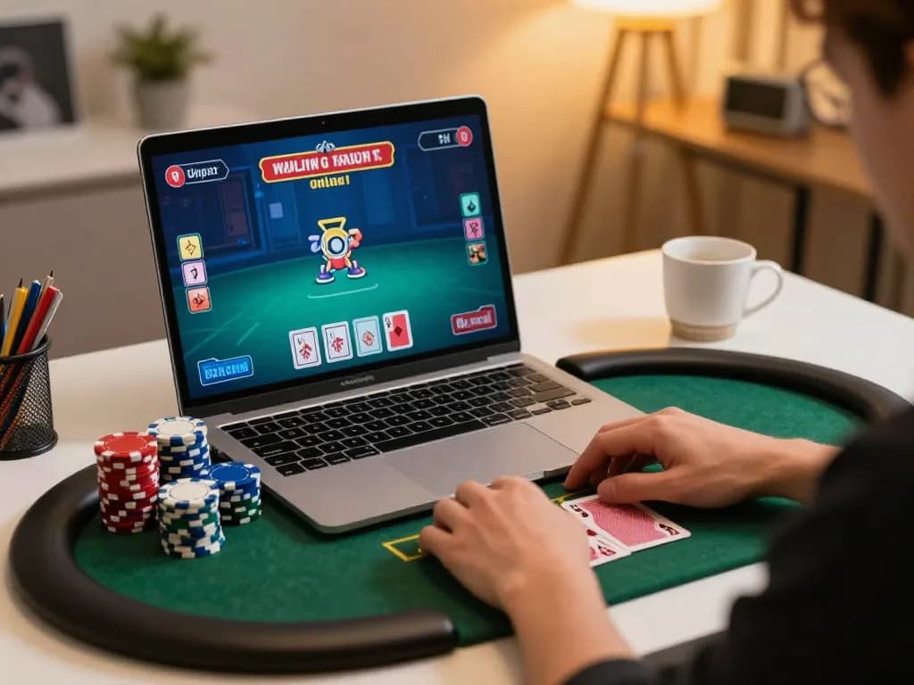 Go8 player engaged in online poker, showcasing strategic gameplay and personal gaming setup.