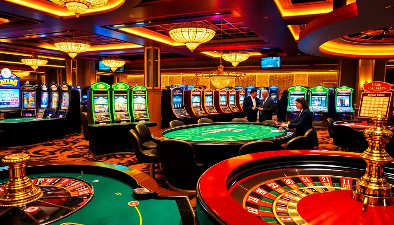 Engaging gaming scene at a casino with card games, roulette, and the bdtk66 blog theme.
