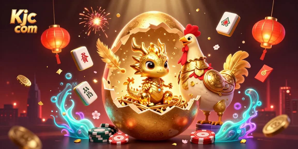 Kjc com reveals an enchanting golden dragon and poker chips in a dazzling casino setting.