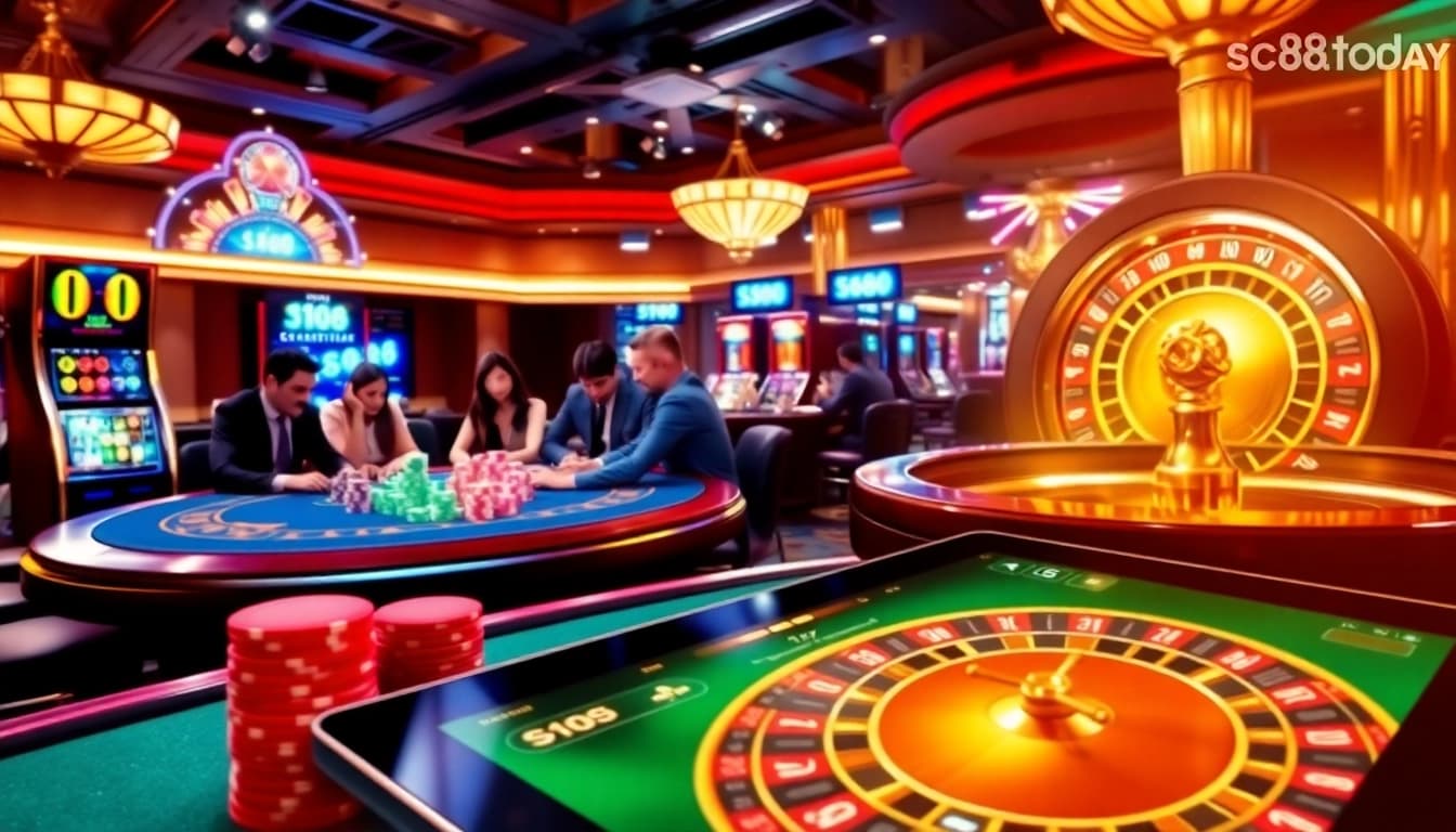 Experience thrilling gaming at sc88.today with vibrant casino tables and exciting slot machines.