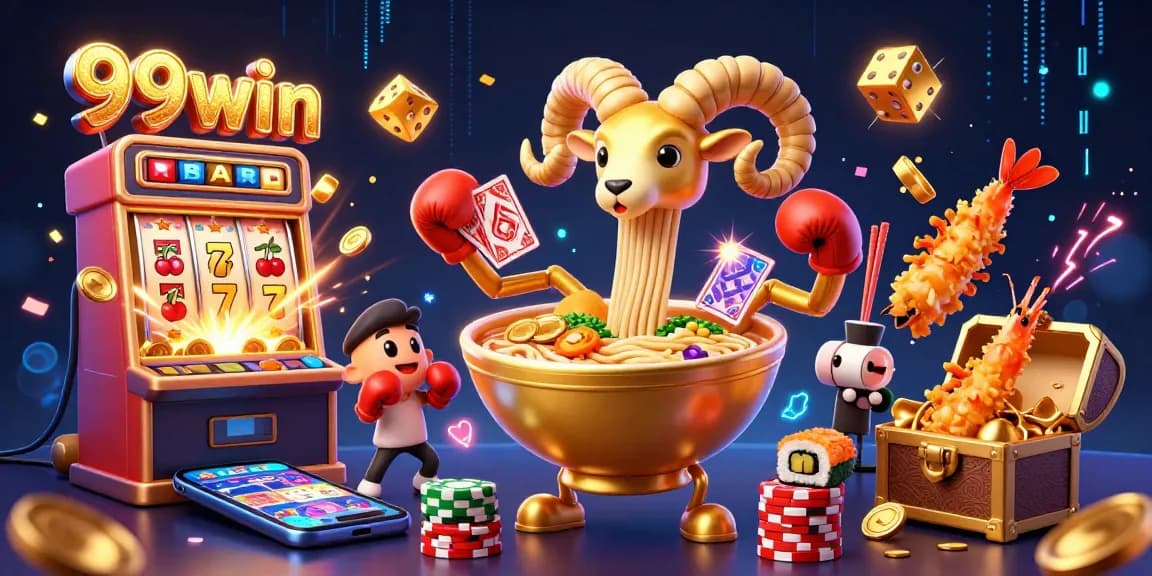 Engage in gaming excitement with 99win, featuring dynamic casino characters and jackpot visuals.