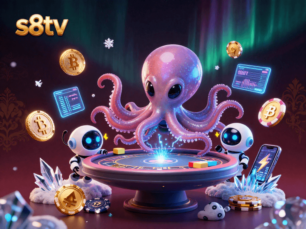 Engage with s8tv's unique cosmic poker experience featuring an alien octopus.