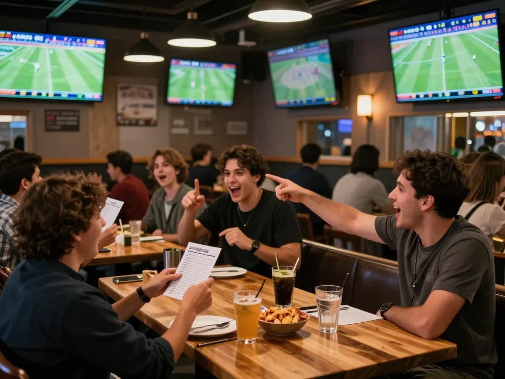 Engaged fans celebrating resultsfootball scores in a lively sports betting atmosphere