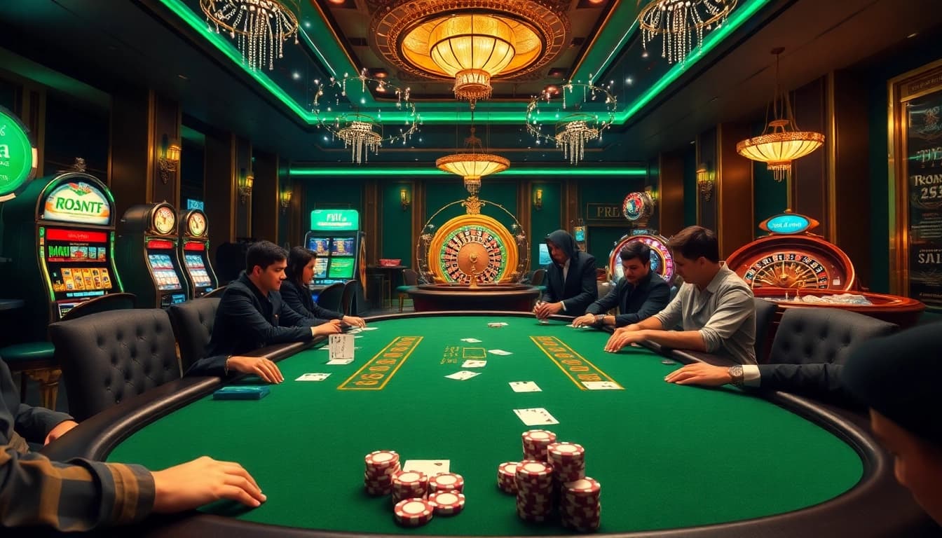 Exciting poker game at a luxurious casino table showcasing the 789win link atmosphere.