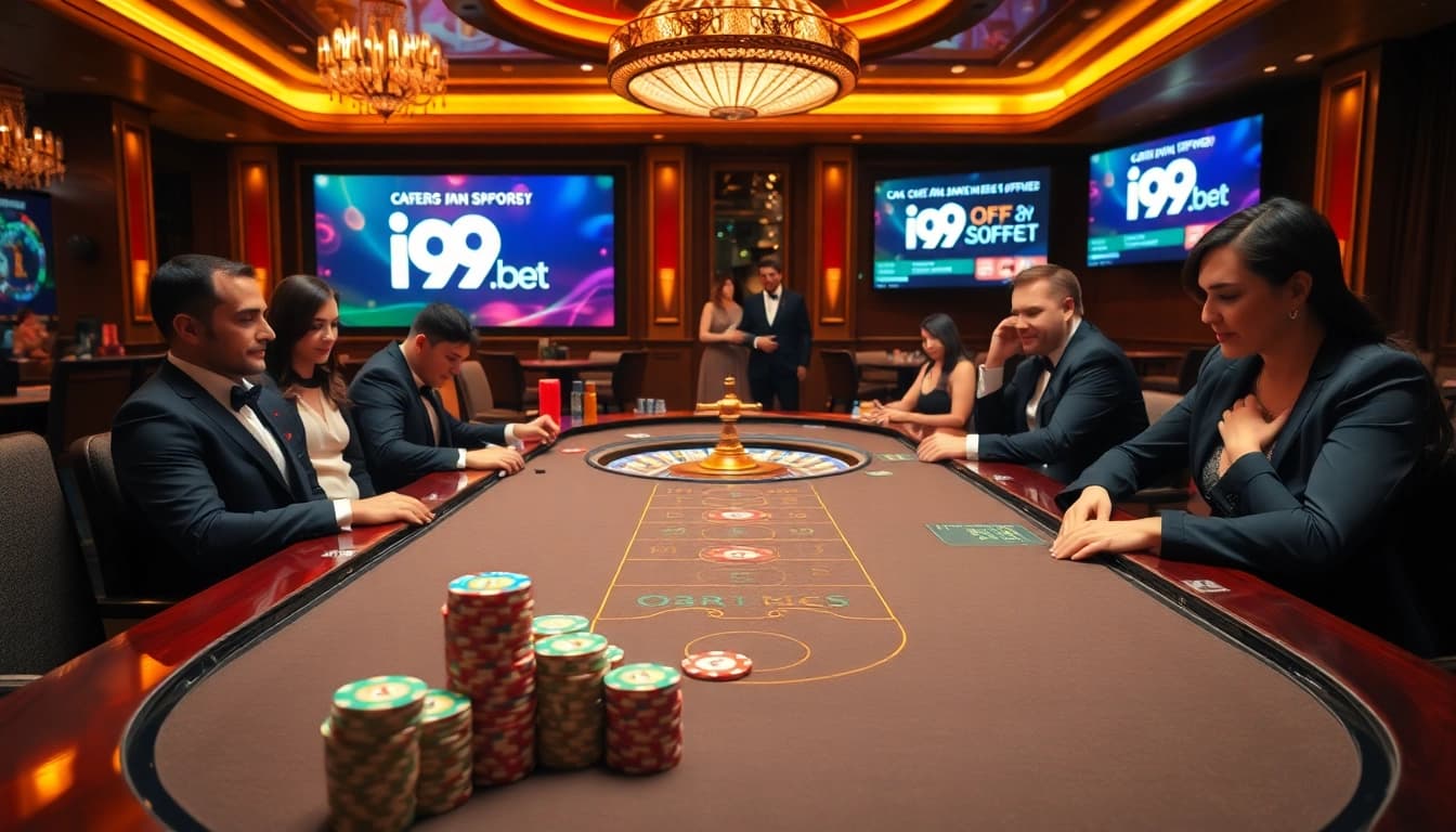 Play high-stakes poker at i9bet's luxurious casino atmoshpere with vibrant decor.