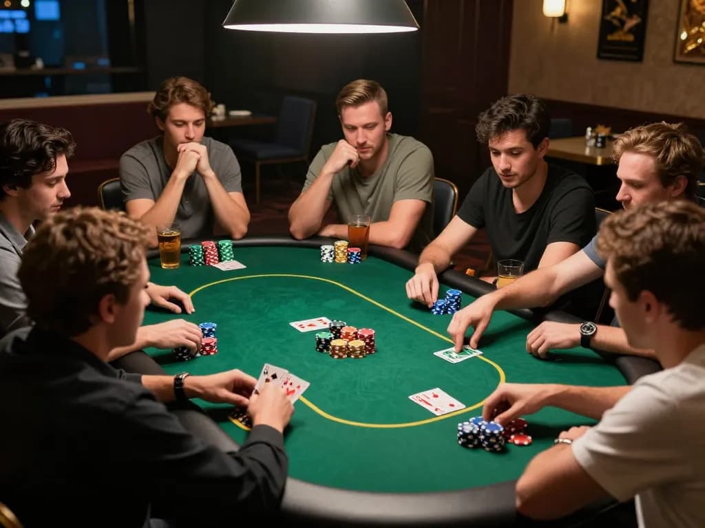 Engaged players in an intimate poker game at BL555, showcasing strategy and excitement.
