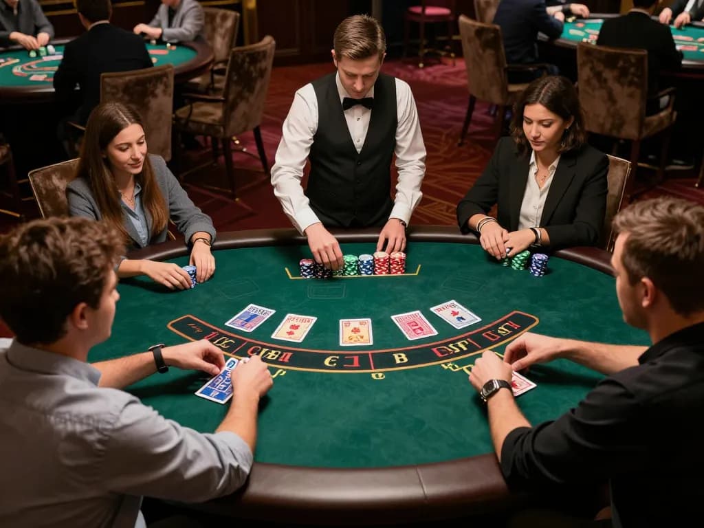 79KING players strategizing at a thrilling blackjack table in a luxurious casino setting