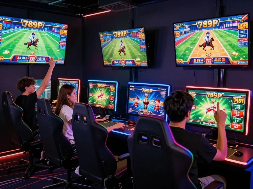 Players immersed in game 789P with vibrant graphics and modern gaming setup.